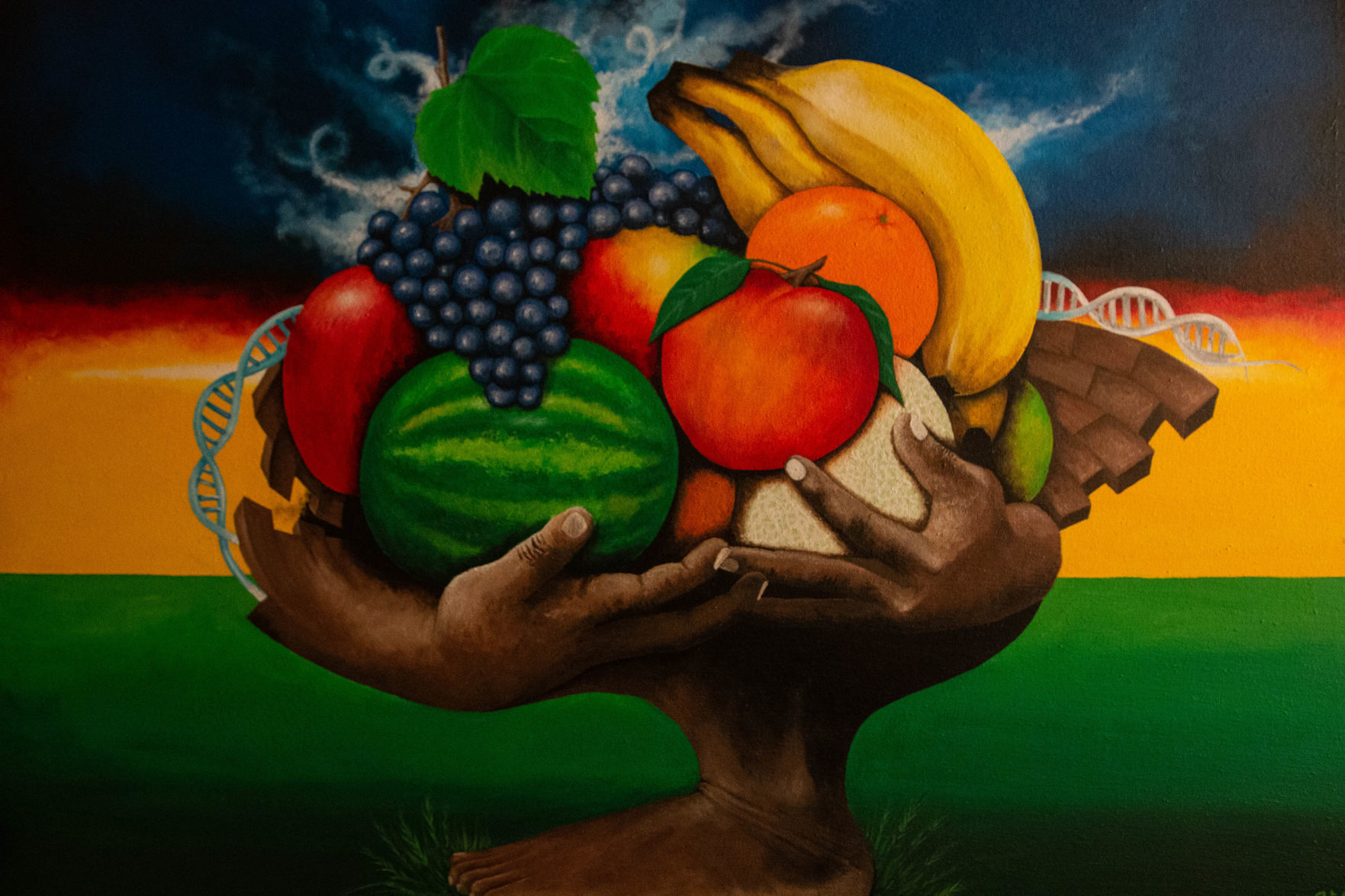 Inspired by an incident where a friend cut his hand open while packaging fruit for mass production, Alvarado says immigrants literally give their blood to stay here. Photo by Gabriel Grani.jpg